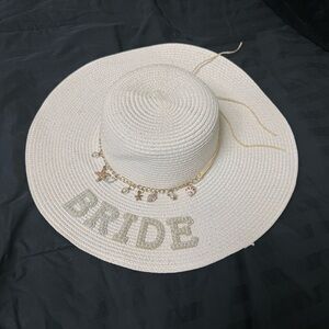 Bride Embellished Wide Brim Straw Sun Hat - Cream